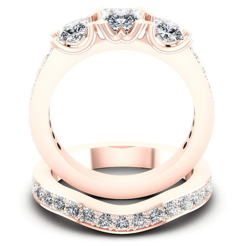Princess and Round Diamonds 2.15CT Bridal Set in 18KT Yellow Gold