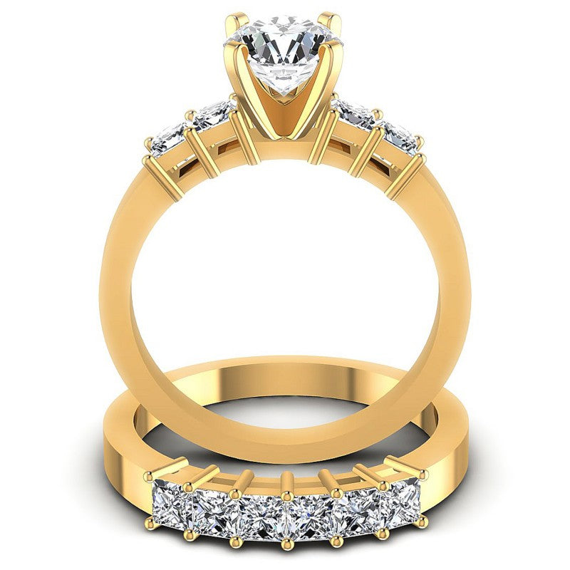 Princess and Round Diamonds 1.75CT Bridal Set in 14KT Yellow Gold