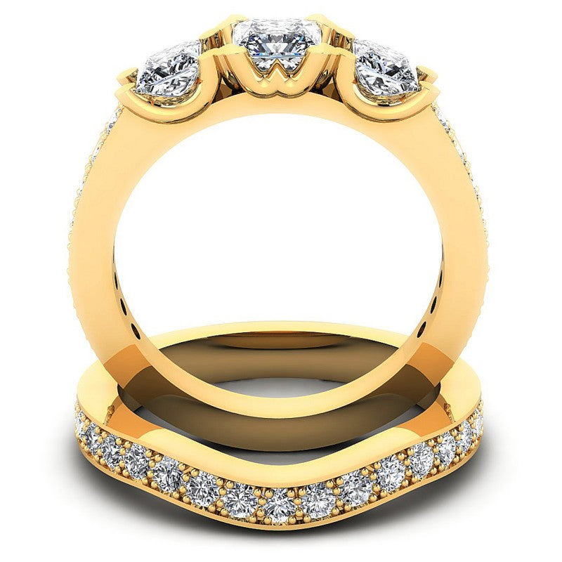 Princess and Round Diamonds 2.15CT Bridal Set in 14KT Yellow Gold