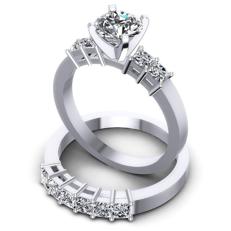 Princess and Round Diamonds 1.75CT Bridal Set in 14KT Rose Gold