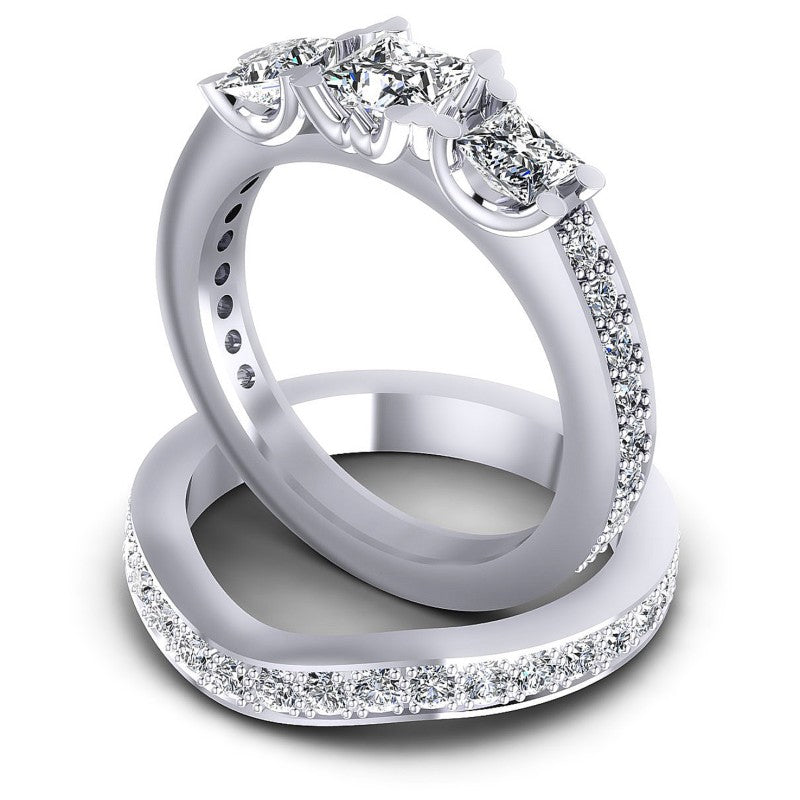 Princess and Round Diamonds 2.15CT Bridal Set in 14KT Rose Gold