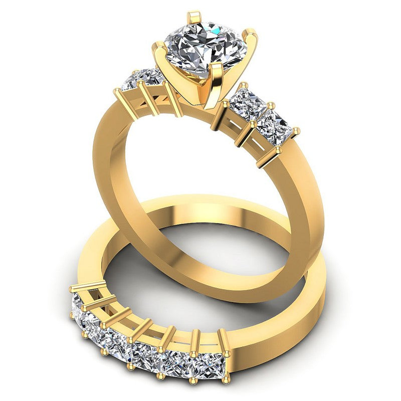 Princess and Round Diamonds 1.75CT Bridal Set in 14KT Rose Gold