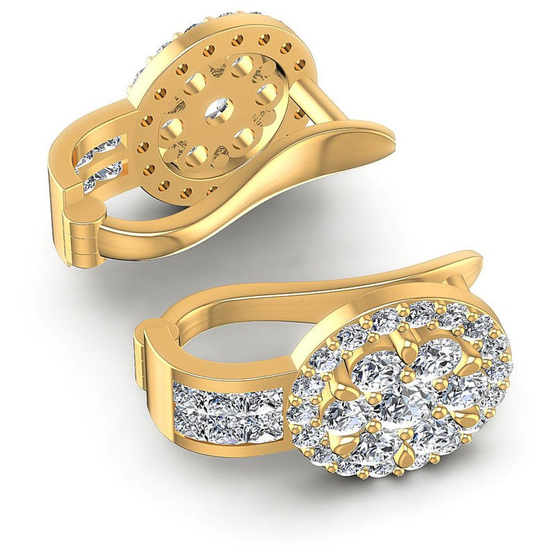 Princess and Round Diamonds 1.20CT Earring in 14KT Yellow Gold