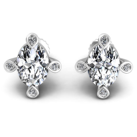 Round and Oval Diamonds 1.10CT Designer Studs Earring in 14KT White Gold