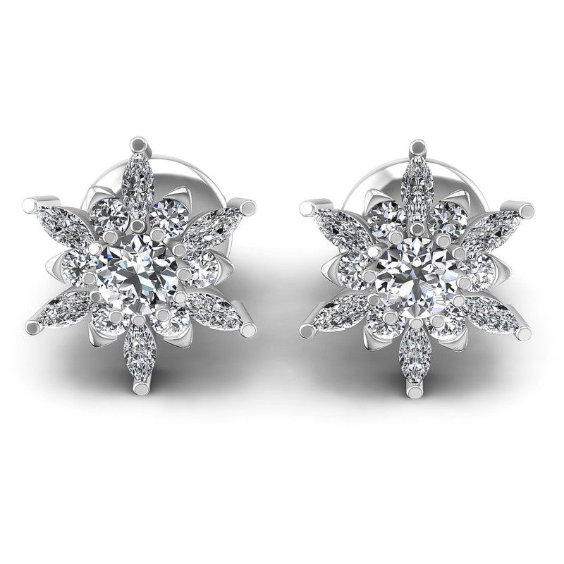 Round and Marquise Diamonds 0.95CT Designer Studs Earring in 14KT White Gold