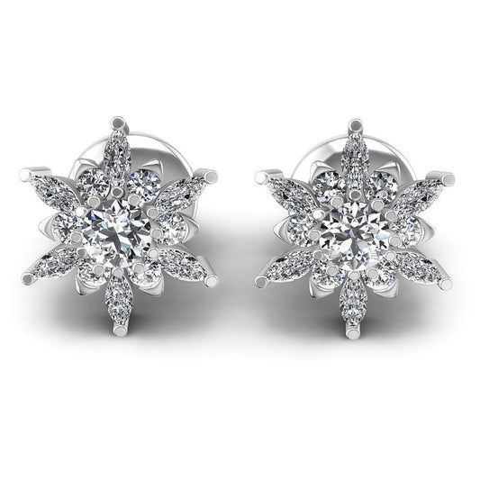 Round and Marquise Diamonds 0.95CT Designer Studs Earring in 14KT White Gold