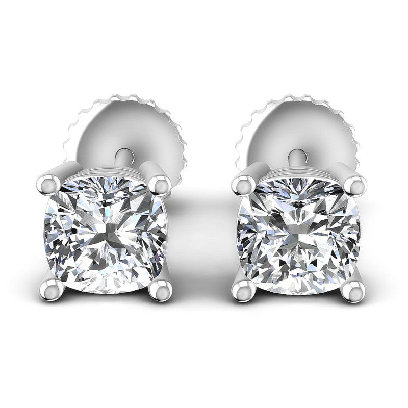Cushion Diamonds 1.00CT Stud Earrings in 14KT White Gold
