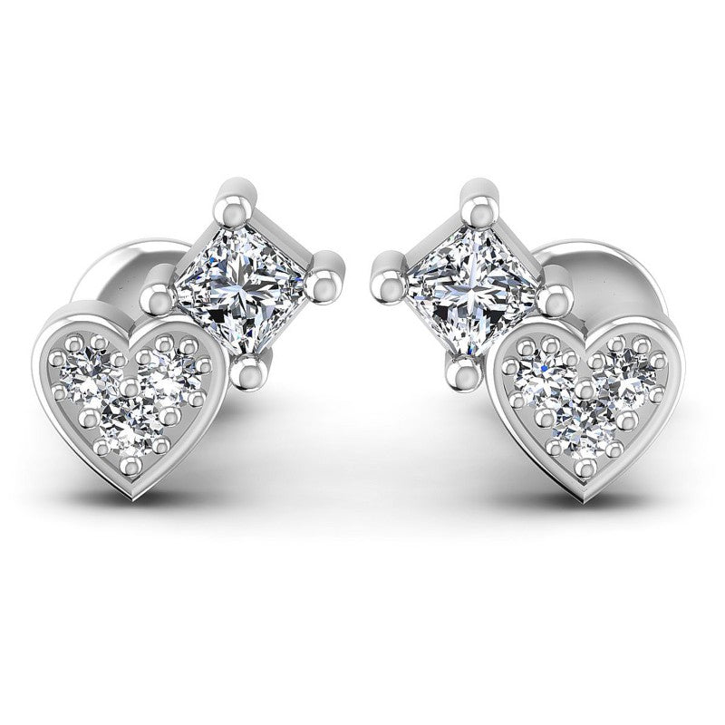 Princess and Round Diamonds 0.40CT Heart Earring in 14KT White Gold
