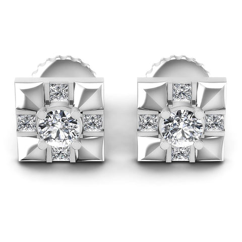 Princess and Round Diamonds 0.80CT Designer Studs Earring in 14KT White Gold