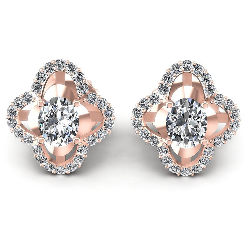 Round and Oval Diamonds 0.90CT Designer Studs Earring in 18KT White Gold