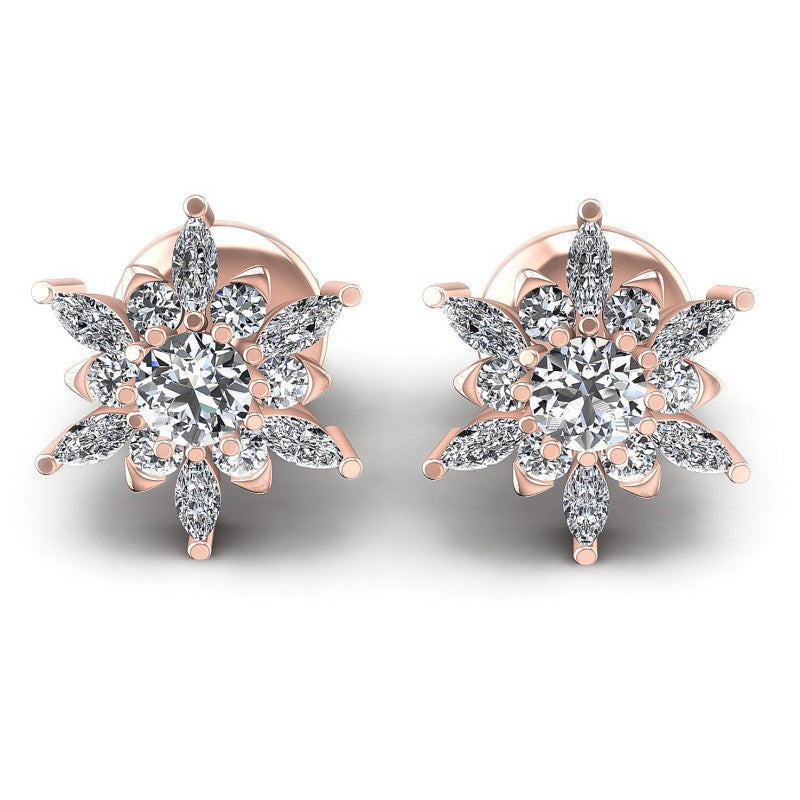 Round and Marquise Diamonds 0.95CT Designer Studs Earring in 18KT White Gold