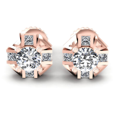 Princess and Round Diamonds 0.45CT Designer Studs Earring in 18KT White Gold