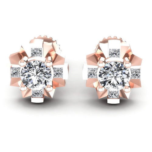 Princess and Round Diamonds 0.45CT Designer Studs Earring in 18KT White Gold