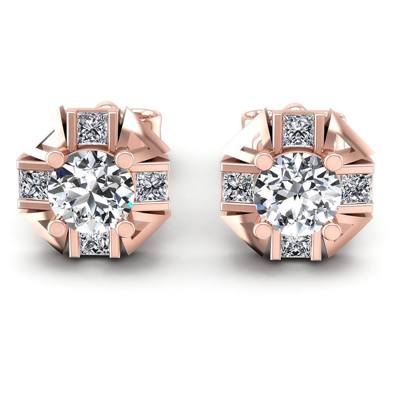 Princess and Round Diamonds 0.45CT Designer Studs Earring in 18KT White Gold