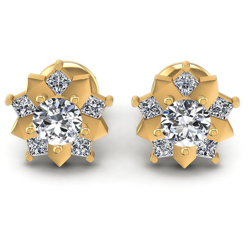 Princess and Round Diamonds 0.75CT Designer Studs Earring in 14KT White Gold