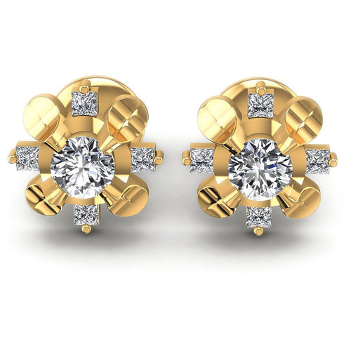 Princess and Round Diamonds 0.35CT Designer Studs Earring in 14KT White Gold