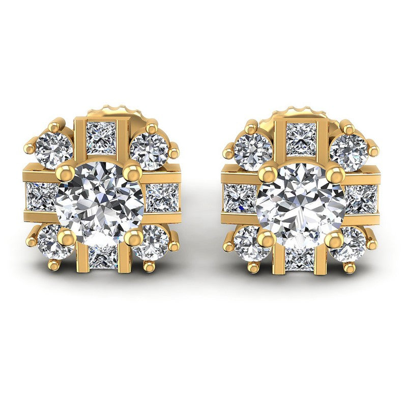 Princess and Round Diamonds 0.65CT Designer Studs Earring in 14KT White Gold
