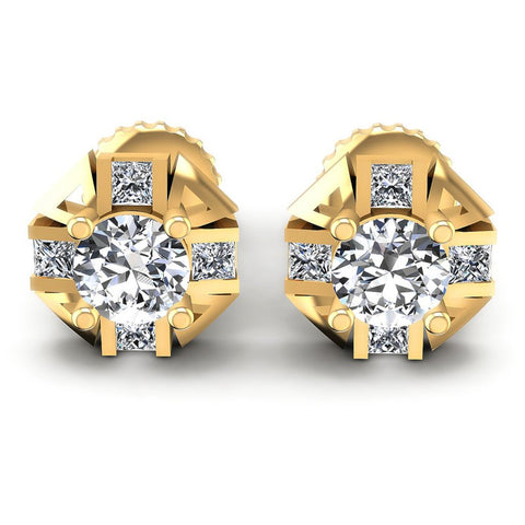 Princess and Round Diamonds 0.45CT Designer Studs Earring in 14KT White Gold