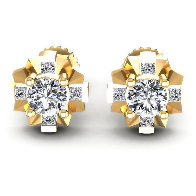 Princess and Round Diamonds 0.45CT Designer Studs Earring in 14KT White Gold