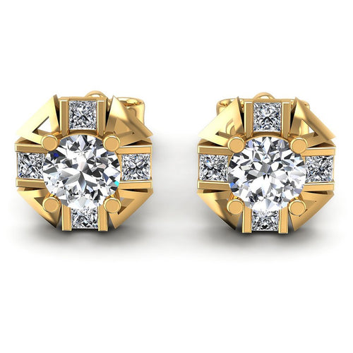 Princess and Round Diamonds 0.45CT Designer Studs Earring in 14KT White Gold