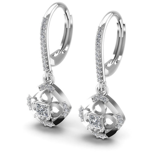 Princess and Round Diamonds 0.80CT Earring in 14KT White Gold