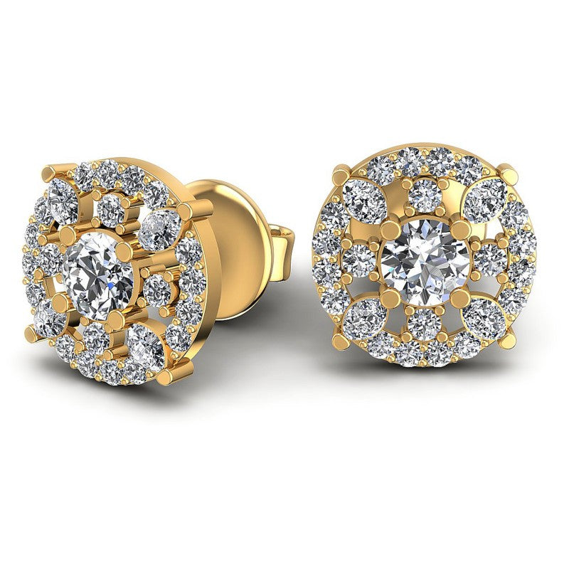 Round and Marquise Diamonds 1.40CT Designer Studs Earring in 14KT Yellow Gold