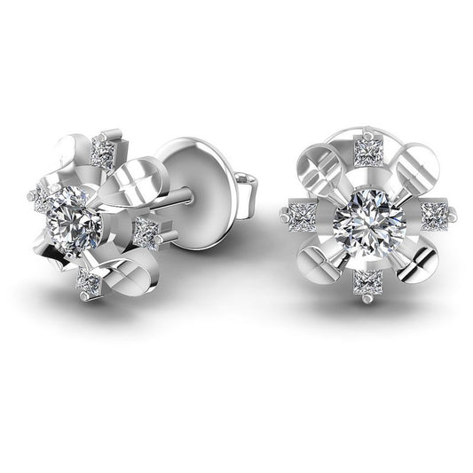 Princess and Round Diamonds 0.35CT Designer Studs Earring in 14KT Yellow Gold