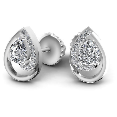 Round and Pear Diamonds 0.45CT Designer Studs Earring in 14KT Yellow Gold