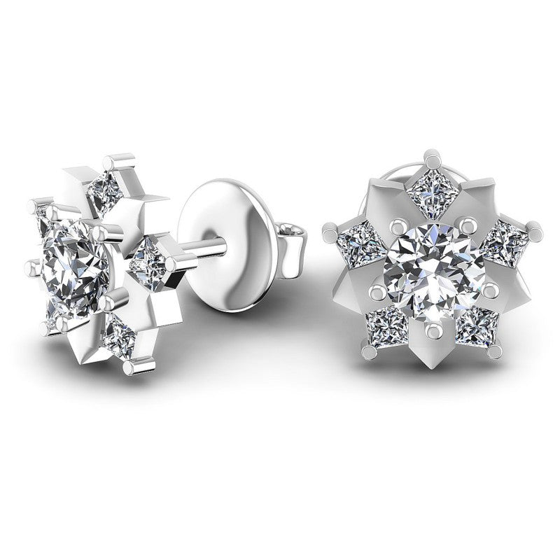 Princess and Round Diamonds 0.75CT Designer Studs Earring in 14KT Yellow Gold