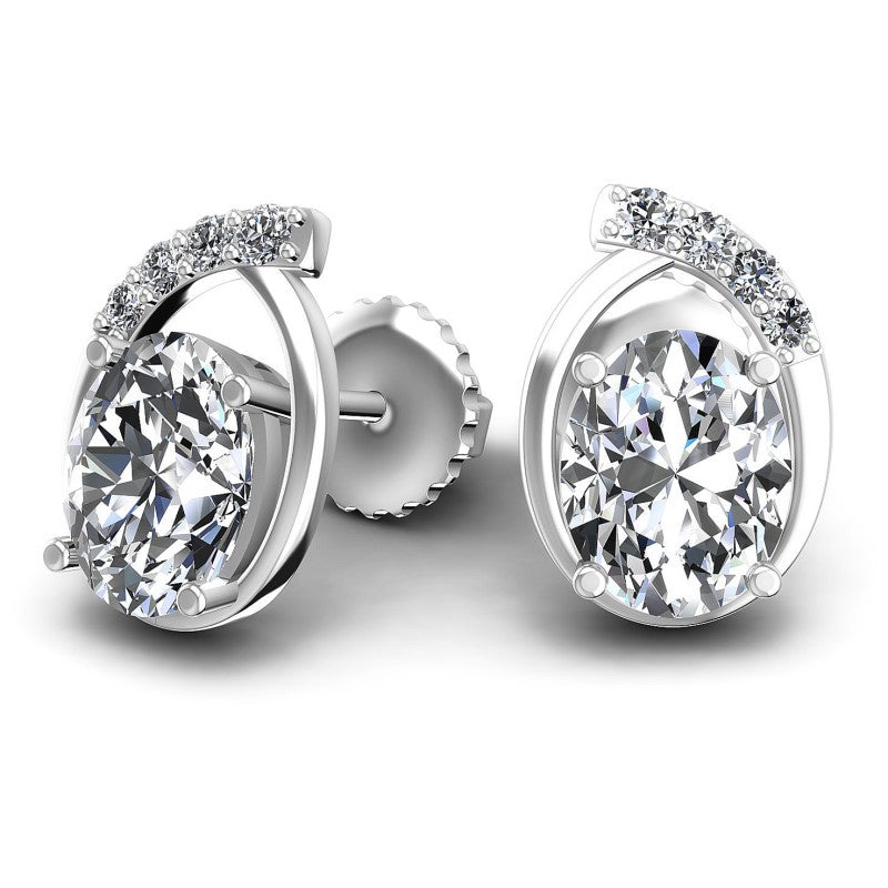 Round and Oval Diamonds 1.30CT Designer Studs Earring in 14KT Yellow Gold