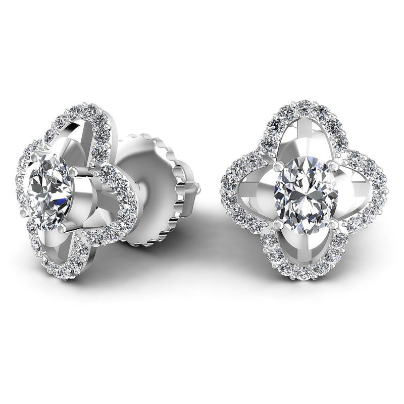 Round and Oval Diamonds 0.90CT Designer Studs Earring in 14KT Yellow Gold