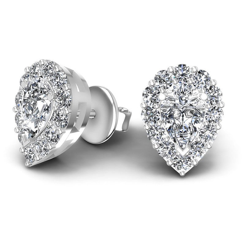 Round and Pear Diamonds 1.70CT Designer Studs Earring in 14KT Yellow Gold