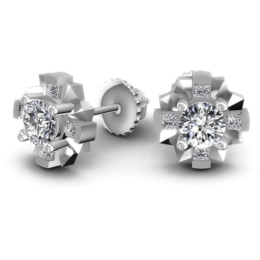 Princess and Round Diamonds 0.45CT Designer Studs Earring in 14KT Yellow Gold