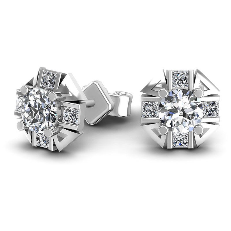 Princess and Round Diamonds 0.45CT Designer Studs Earring in 14KT Yellow Gold