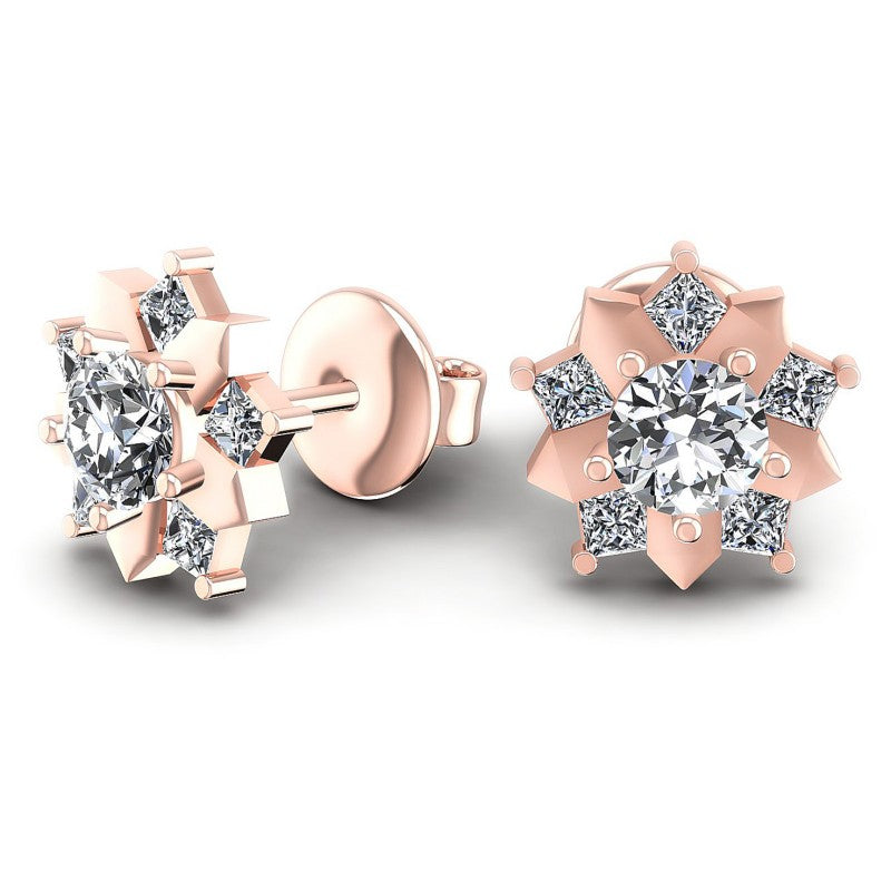 Princess and Round Diamonds 0.75CT Designer Studs Earring in 18KT Yellow Gold
