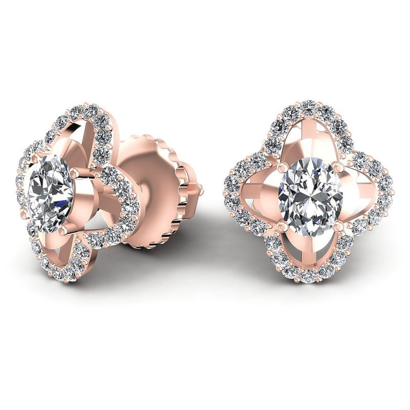 Round and Oval Diamonds 0.90CT Designer Studs Earring in 18KT Yellow Gold
