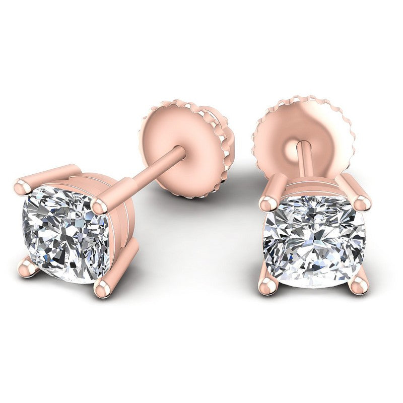 Cushion Diamonds 1.00CT Stud Earrings in 18KT Yellow Gold