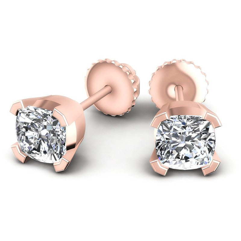 Cushion Diamonds 1.00CT Stud Earrings in 18KT Yellow Gold