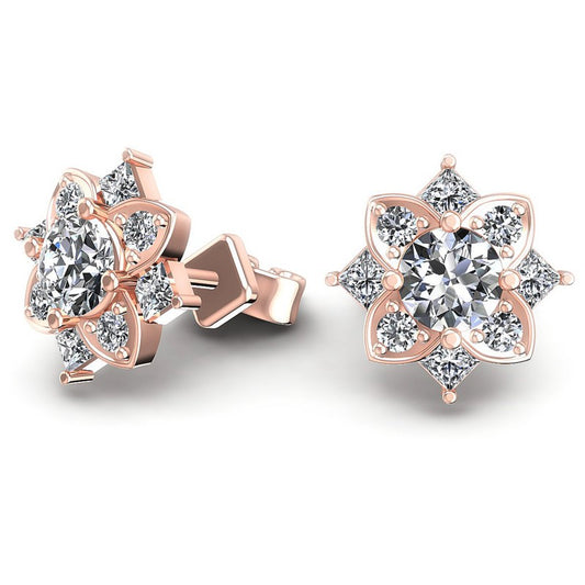Princess and Round Diamonds 1.10CT Designer Studs Earring in 18KT Yellow Gold