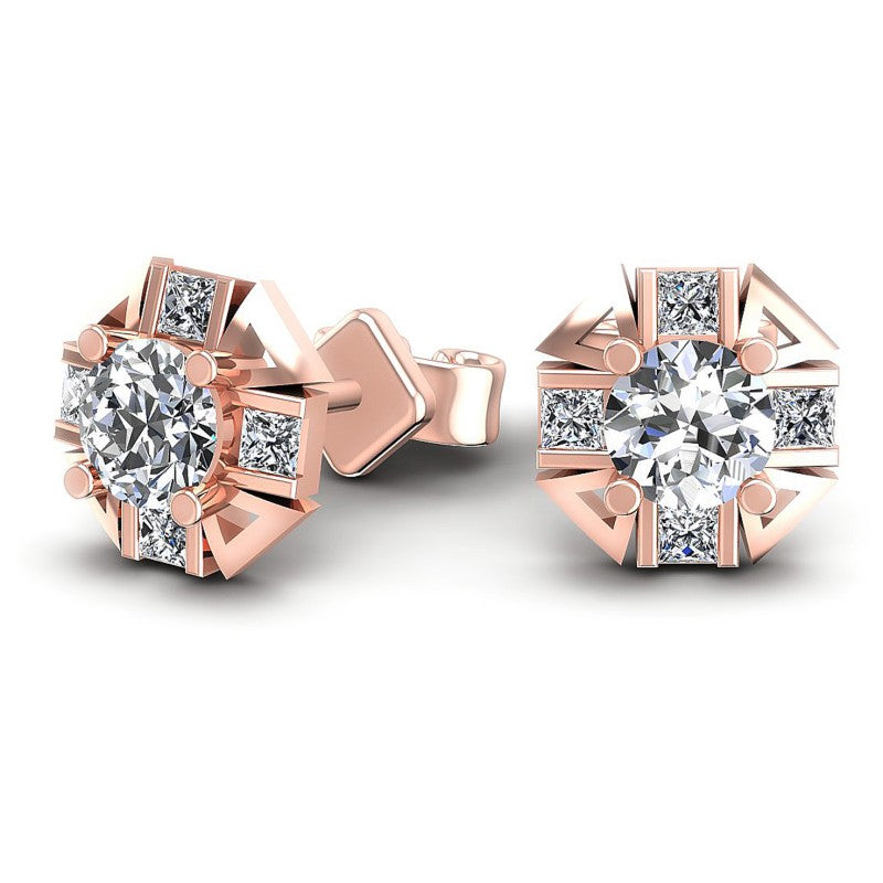 Princess and Round Diamonds 0.45CT Designer Studs Earring in 18KT Yellow Gold