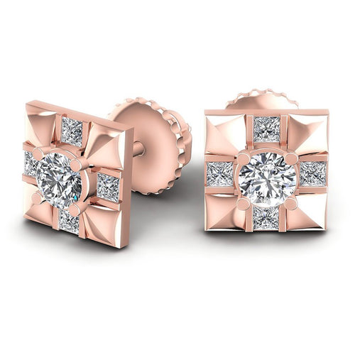 Princess and Round Diamonds 0.80CT Designer Studs Earring in 18KT Yellow Gold