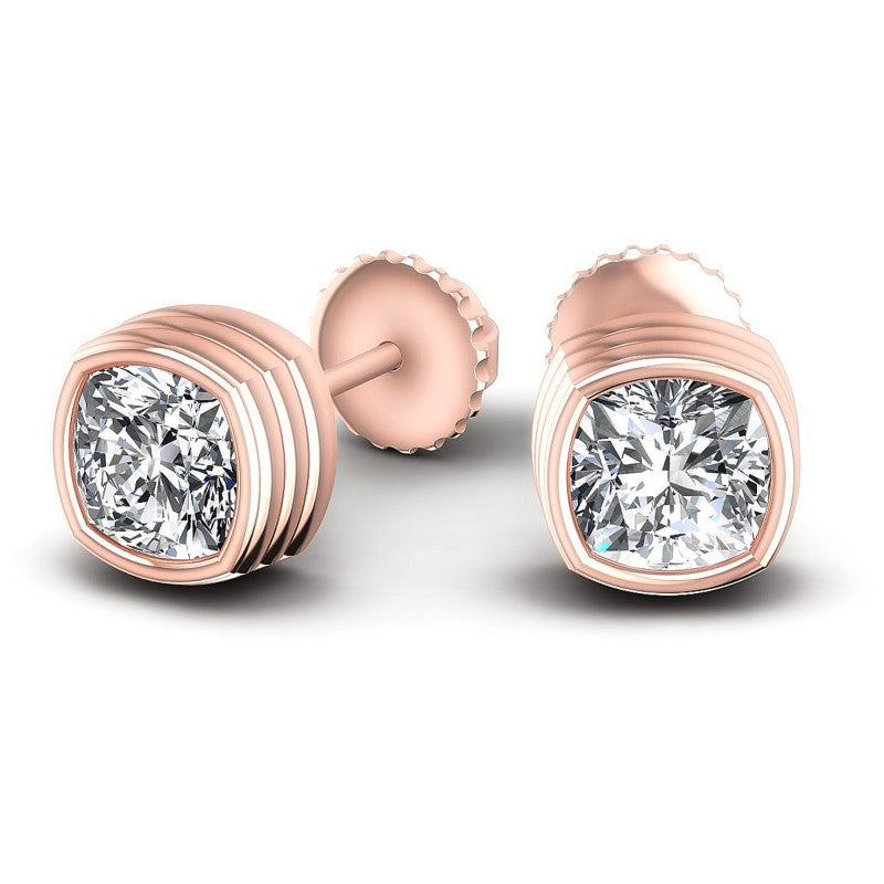 Cushion Diamonds 1.00CT Stud Earrings in 18KT Yellow Gold