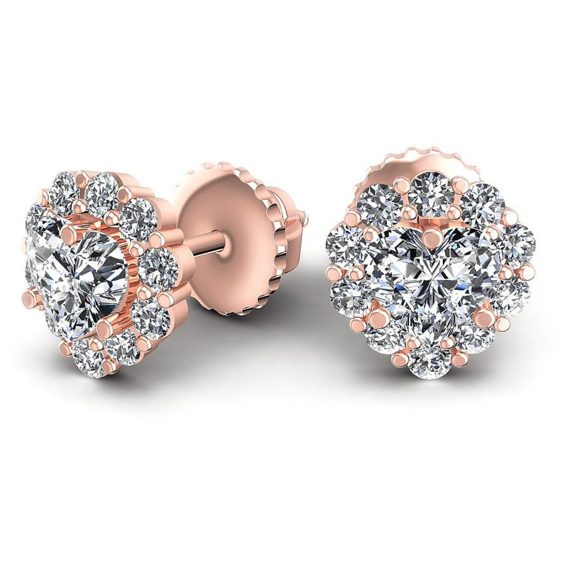 Round and Heart Diamonds 0.55CT Designer Studs Earring in 18KT Yellow Gold