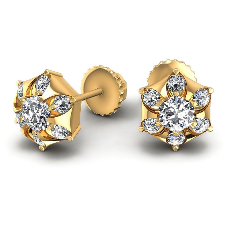 Round Diamonds 1.20CT Designer Studs Earring in 14KT Yellow Gold