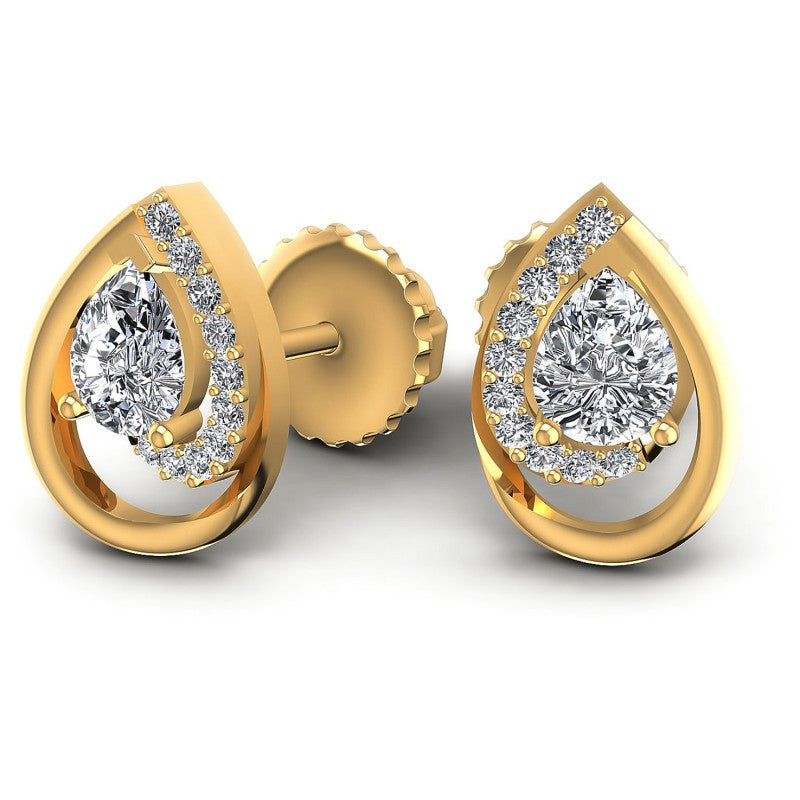 Round and Pear Diamonds 0.45CT Designer Studs Earring in 14KT Yellow Gold