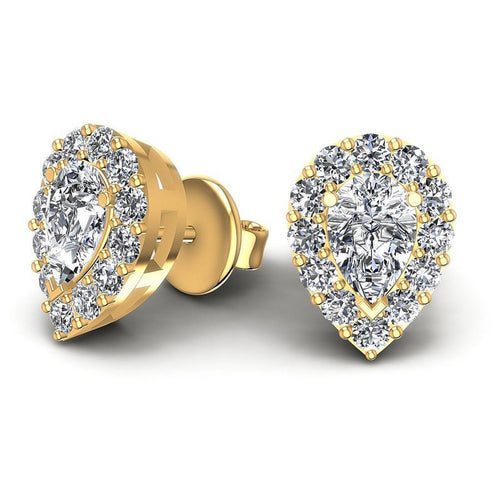 Round and Pear Diamonds 1.70CT Designer Studs Earring in 14KT Yellow Gold