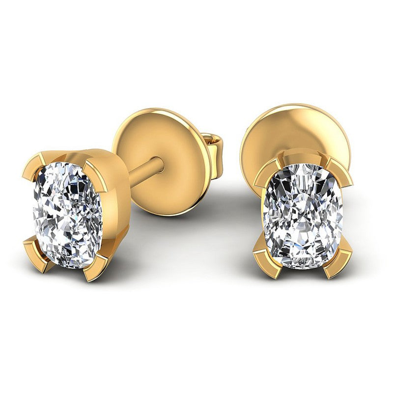 Cushion Diamonds 1.00CT Stud Earrings in 14KT Yellow Gold