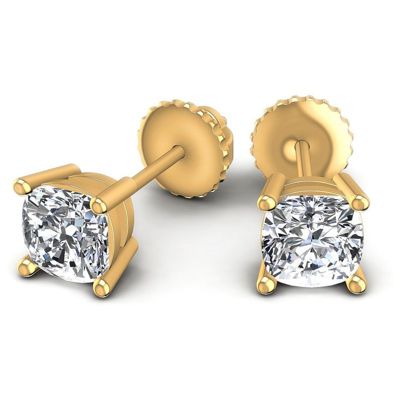 Cushion Diamonds 1.00CT Stud Earrings in 14KT Yellow Gold