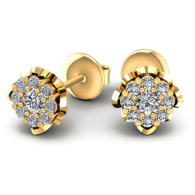 Round Diamonds 1.20CT Designer Studs Earring in 14KT Yellow Gold