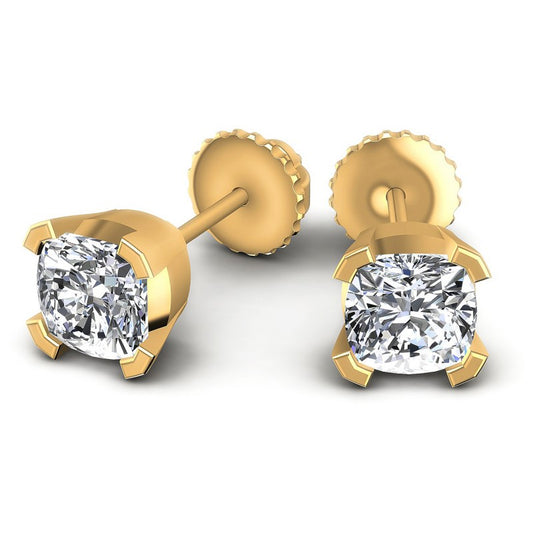 Cushion Diamonds 1.00CT Stud Earrings in 14KT Yellow Gold